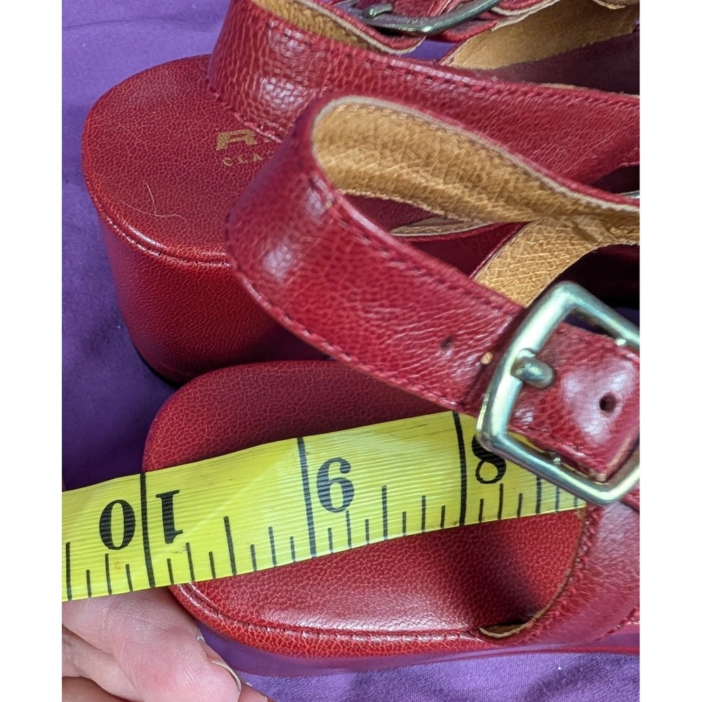 Re-mix Vintage Red L'amour Wedge Belted Sling Back Layered Sz 8 Peep Toe - Picture 6 of 12